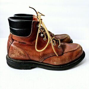 Red Wing Leather SuperSole Moc Toe Ankle Work Boot - Size 8 Vintage Red Wings